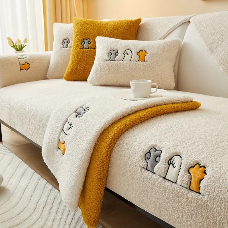 Nakış Detaylı Peluş Koltuk Örtüsü · Görsel 2